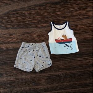 Carter's Baby Boy Nautical Dog Themed Tank with Fish Printed Shorts Size 6 Month